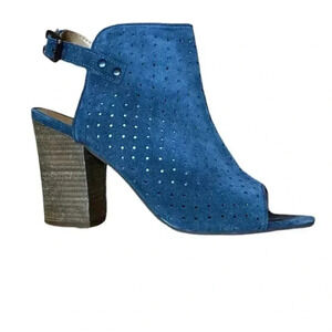Diba Blue Suede Peep Toe Laser Cut Booties